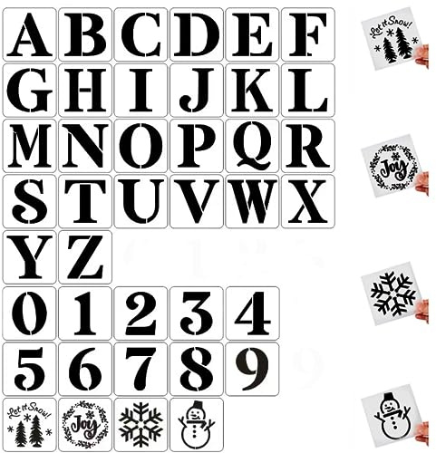 Lot de 40 grands pochoirs réutilisables en plastique pour lettres et chiffres de 15,2 cm pour peinture sur bois, mur, tissu, roche, tableau noir, panneaux, cadeaux de Noël