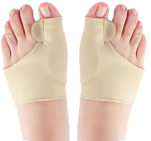 LATRAT 1 paia correttore per alluce valgo, grande raddrizzatore per dita dei piedi manicotti di protezione per il sollievo del dolore alluce valgu (Beige, S)