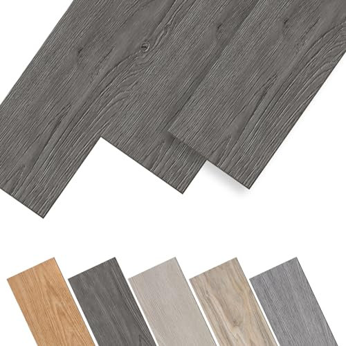 Jnglgo Rivestimento autoadesivo per pavimenti, in PVC, effetto legno, impermeabile, antiscivolo, 91,44 x 15,24 x 0,2 cm, 18 pezzi, 2,5 m², rovere scuro (Night Oak)