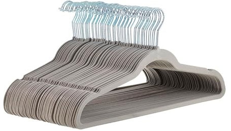 Buy in Web Samt-Kleiderbügel, schmal, rutschfest, platzsparend, stabile Kleiderbügel für Anzüge, Hemden, Kleider und Jacken, hält bis zu 5 kg, Grau, 30 Stück