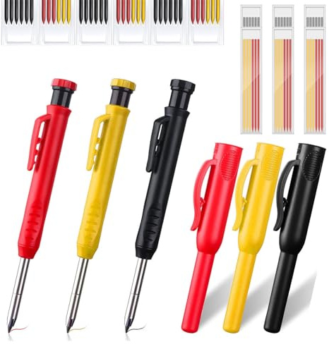 Tischler Bleistifte Set, Basicon 3 Tieflochmarker Bleistift mit 39 Vielseitige Minen, Druckbleistift Marker mit Eingebauter Spitzer Baustelle Stifte baustellen bleistift für Holzbearbeitung, Baustelle