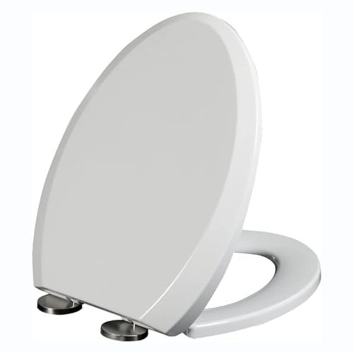 Brigtviee WC-Sitz, V-Form Soft Close WC-Sitz, Universal Heavy Duty Stark Und Robust Mit Top-Befestigung, Einfach Zu Reinigen Und Abnehmbarer Deckel, Ovaler WC-Deckel, Weiß,UF01b