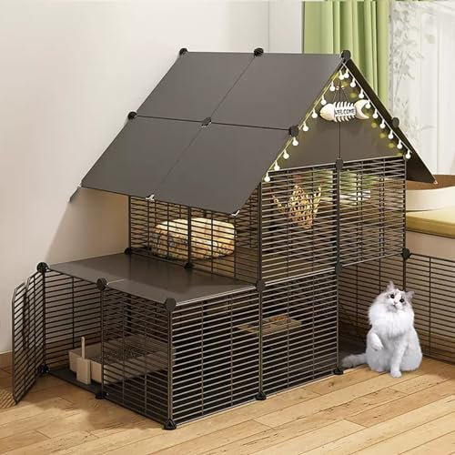 2/3-stöckiger Großer Katzenkäfig mit Leitern, DIY-Katzengehege, Haustier-Laufstall für Den Innenbereich, Abnehmbare Metalldraht-Kleintierkäfige, für Kleine Haustiere ( Color : Gray A , Size : 44x30x43