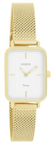 Oozoo Vintage Damen Uhr Gold/Weiß | Armbanduhr Damen mit Mesharmband | Moderne Uhr für Frauen | Edle Analog Damenuhr in rechteckig C20352 (24x28mm Gehäuse)