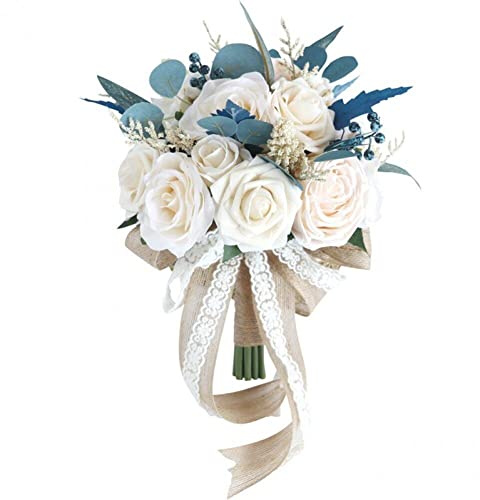 Brautsträuße, Weiß, Blau, Hochzeitsstrauß, Vintage-Stil, Rosenblumen, Künstlicher Brautjungfern-blumenstrauß Für Heimdekoration