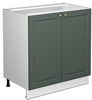 Vicco Spülenunterschrank Fame-Line, Grün-Gold Landhaus/Weiß, 80 cm mit Regal, AP Marmor