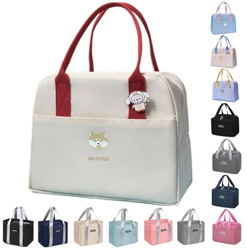 WUWYOUWL Lunchtasche, Wiederverwendbare Lunch-Kühltasche Wasserdichte Lunchtasche Faltbare Lunchtasche für Damen Herren Kinder und Studenten Reisen Picknick Schule (Beige)