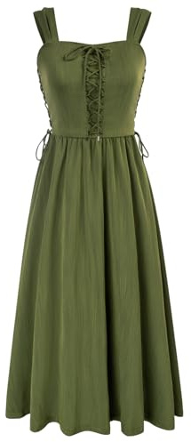 SCARLET DARKNESS Vestido de ramillete para mujer, sin mangas, con cordones, vestido medieval Cottagecore, Ejército Verde Nuevo Tamaño, XL