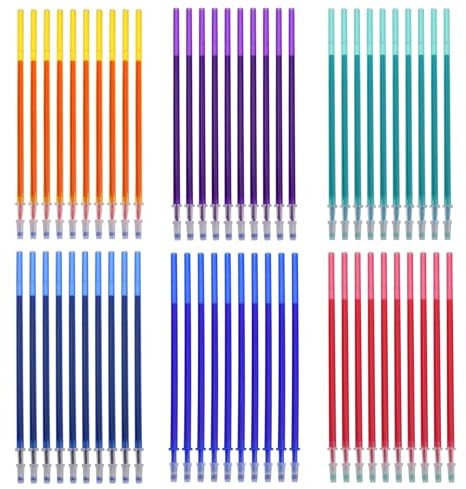 60 Stück Farbe Radierbare Gelstifte Nachfüllminen Für Erasable Pen, 0.5mm | Radierbarer Kugelschreiber Ersatzminen, Farbe Tintenroller Refill, Wegradierbare Stifte für Schüler,Schulbürobedarf, 6 Farben