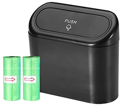 Flaconi Auto Mülleimer,auto Gadgets,Auto Organizer,Kleiner Automülleimer,Auto Innenraum Zubehör,Mülleimer Auto mit 40 Stück Müllsäcke,Automülleinmer Mit Deckel (Schwarz)