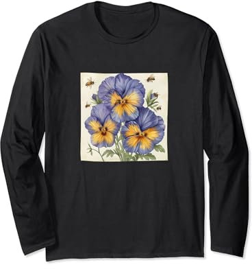 Stiefmütterchen-Blume blühend mit Bienen um Grafik Langarmshirt
