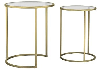 URBNLIVING 2 Piece Round Nesting Stacking Sofa Side Tables Set Tempered Glass Top Metal Leg Coffee Counter Modern Space Saving Accent Tea Top for Living Room Bedroom Office