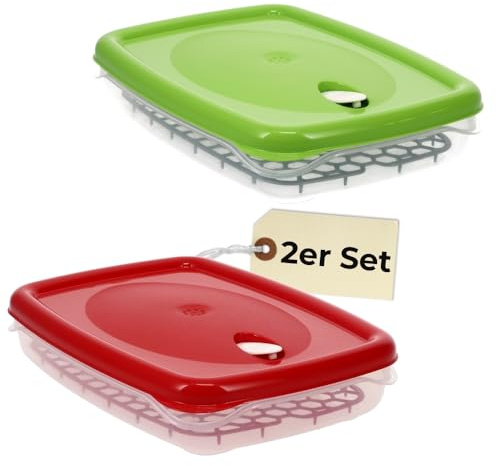 GarPet 2er Set Frischhaltedosen mit Deckel Abtropfgitter Küche Dampfventil Aufbewahrungsdosen Kunststoff Vorratsdosen Luftdicht Gefrierdosen 2,5 L