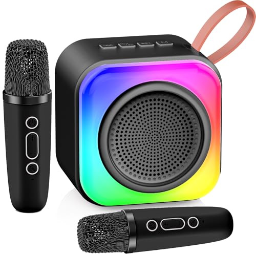 Mini macchina per karaoke per bambini, microfono portatile per karaoke, altoparlante per canto, con 2 microfoni, regalo di compleanno per ragazze e ragazzi