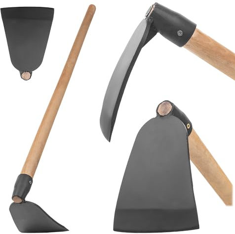KADAX Gartenhacke mit langem Holzstiel und robustem Stahlblatt, Hacke aus geschmiedetem Stahl, Pflanzhacke für Gartenarbeit, Unkrauthacke (mit Stiel)