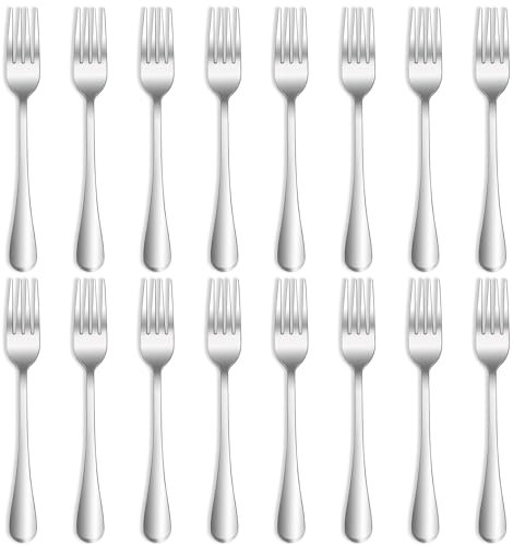 QUCHER 20,8 cm, 16 forchette da tavola, forchette da menu, in acciaio inox, per uso domestico, casa, cucina, ristorante, lavabile in lavastoviglie
