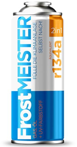 FrostMEISTER Kit 2-en-1 pour système de climatisation Automobile 400 ML – Solution Technique à Base d’hydrocarbures avec Flexible de Connexion