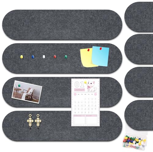 DongMaple 8 Stück Pinnwand Filz Selbstklebend mit 100 Pinnnadeln,40 x 10cm Fotowand Memotafeln DIY Vision Board für Büro Küche,Heimdekoration und Memorandum,Dunkelgrau