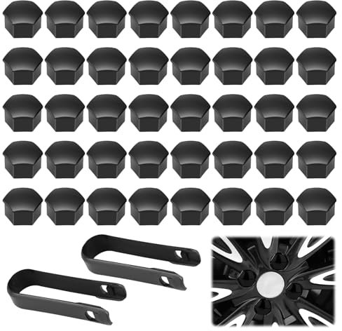 Wheel Nut Covers 42pcs 17mm Wheel Nut Covers Black Plastic Wheels Bolt Cover with Removal Tool Enhance Car Wheels Finish & Prevent Corrosion