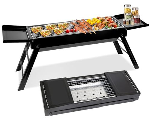 PPLDABNK Barbecue Charbon Pliable Barbecue Pliable D'ExtéRieur Barbecue Portable Barbecue Camping Convient pour 3 à 5 Personnes avec Emballage Portable et Gril en Acier Inoxydable pour Terrasse,Black