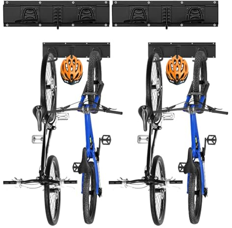 Spalivivre Bike Storage Rack 32Inch for 4 Bikes + 3 Helmets,Heavy Duty Bike Hangers for Garage Organizer,Vertical Bicycle Wall Mount Hooks,Holds Up to 150kg / 330 Lbs