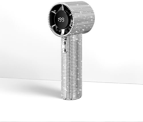 Handheld Fan with Ice Cooler, Battery Powered Portable Fans,1-199 Speed,LED Display,40DB Portable Handheld Fan Powerful Cold Air Cooling Personal Hand Held Fan for Travel/Outdoor/Work (White Diamond)