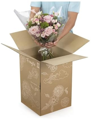 Wedding Flowers Bouquet Holder, Flower Shipping Cardboard Gift Box with Protective Interior for Fresh Flowers Postal Delivery