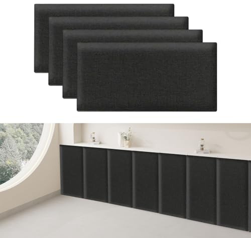 ZJHESXV Lot de 4 Coussins muraux Anti-Collision, 40 x 20 cm, en Coton et Lin Auto-adhésifs, résistants à l'usure, pour Chambre à Coucher, hôtel (Noir)