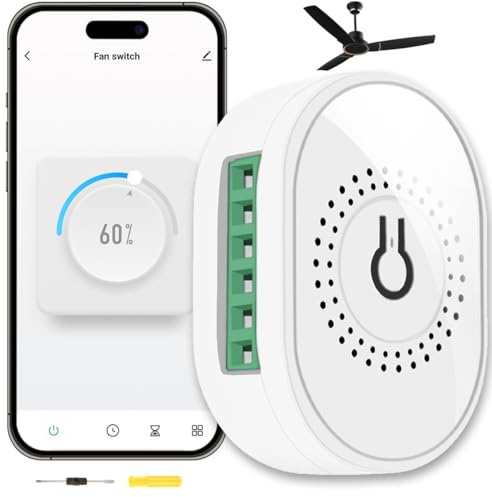 Acmerota Interruptor inteligente para ventilador de techo con 4 velocidades, WiFi, mini relé inteligente, módulo de interruptor DIY, 150 W máx., requiere cable neutro, compatible con Alexa