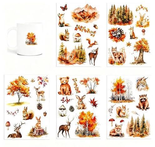 4 fogli di adesivi per trasferimento autunnale, adesivi colorati autunnali, autoadesivi, per vetro, legno, ceramica, fai da te e idee regalo, motivo autunnale, 70 x 100 mm