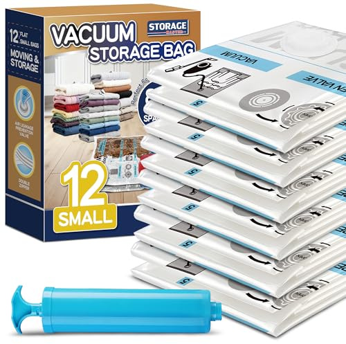 STORAGE MASTER Vacuum Storage Bags, Space Saver Bags 80% More Storage Space, With Hand Pump (12, Small)