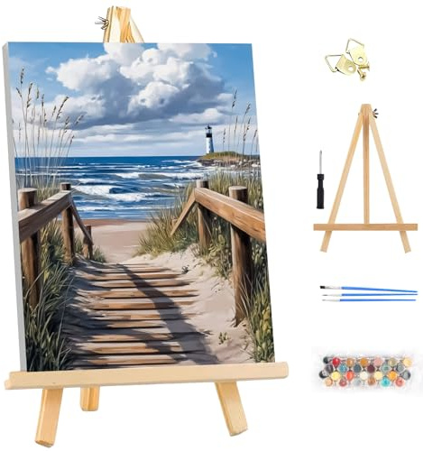 MEIYUDA Pintar por Numeros Adultos con Marco Costa, DIY Pintura Kit Manualidades Adultos, Cuadros por Numeros Pigmento Acrílico, Decoración para el Hogar Regalo de pared 25x35cm