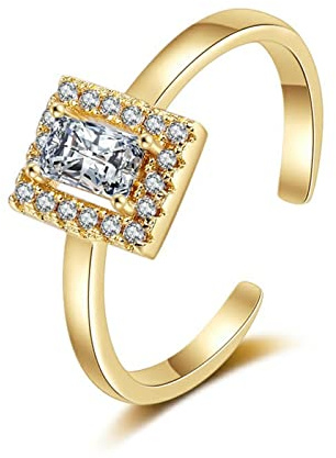 Ayoiow Damen Ring Gold 585, Rechteck Offen mit Labordiamant Vorsteckring für Ehering, 14K Gelbgold Vorsteckring Gold Damen