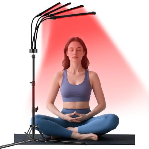 Trayvespace Red Infrared Lamp, 4 Heads Red Lights Lamp with Stand, Timer, Brightness Adjustable, 360° Rotating Infrared Light Device for Home (660nm & 850nm)