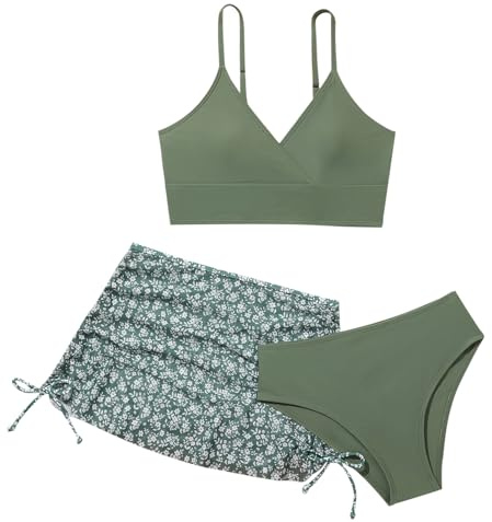 Meerjungfrauenflosse MäDchen Mädchen 3-teiliger Badeanzug,süßer Bikini mit Blumenmuster und Rock,Bademode für Kinder
