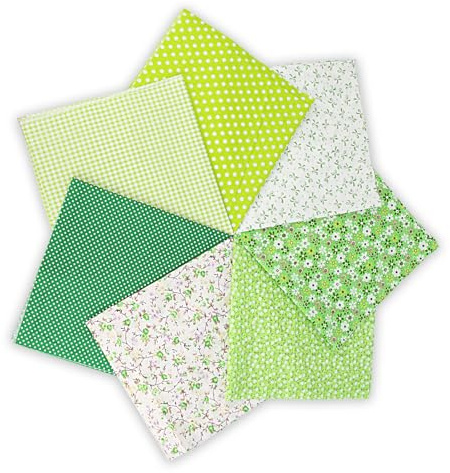 7 Stück Baumwollstoff Stoffpaket 50 x 50 cm, Patchwork Stoffe, Stoffreste – DIY Stoff für Basteln, Quilten, Deko & Puppenkleidung Reiner Baumwolle, Modischen Mustern (Grün)