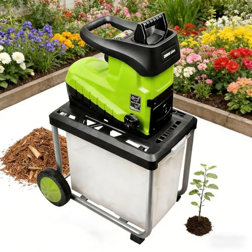 Sushangmao Biotrituratore da Giardino, Biotrituratore da Giardino Elettrico, Rami da 45 Mm/1,77, con Contenitore Staccabile di Grande capacità da 60 L E Manopola di Regolazione della Macinatura