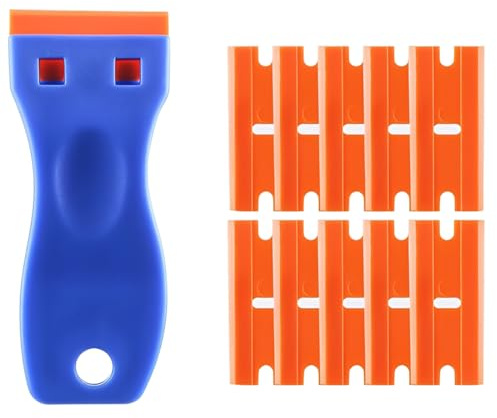 LONSVTTU 1 Unidad de Removedor de Residuos de Adhesivo con 10 Cuchillas, Herramienta de Raspado y Despegue para Limpieza en Vidrio, Azulejos y Superficies Planas, Incluye Espátula y Cuchillas