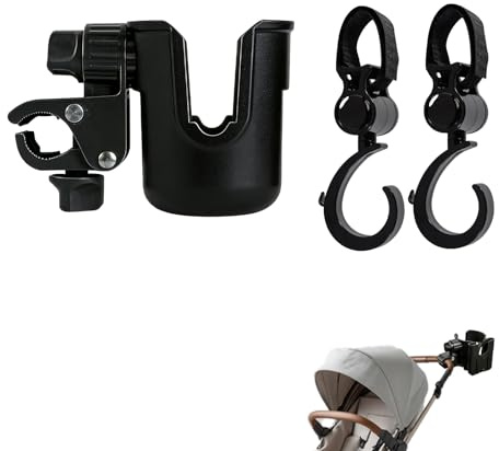 ZHERIKAH Portavasos para Cochecito, Accesorios para Cochecitos de Bebé, Sujetavasos para Silla de Paseo, con 2 Gancho, Universal Soporte para Bebidas, para Silla de Ruedas, Bicicletas, Carrito Bebe