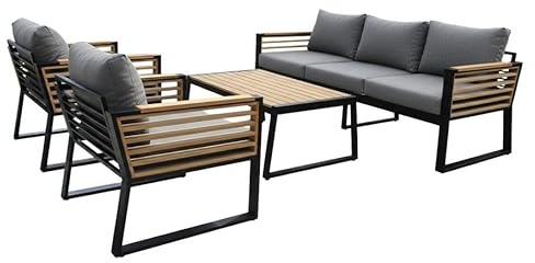 OUTLIV. New York City Loungeset Aluminium Akazie Holz Outdoor Lounge Set wetterfest Sitzgruppe 5 Personen Grau 3 teilig