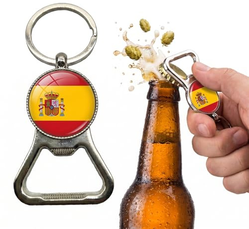 Décapsuleur Porte-clé Espagne en Métal - Ouvre-bouteille aux Couleurs du Drapeau Espagnol pour Supporter de Foot, Coupe du Monde et Fêtes - Accessoire Robuste et Compact pour Homme