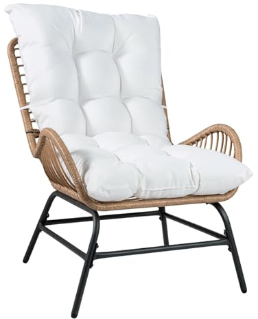 COSTWAY Gartensessel Rattan Wetterfest, Gartenstuhl mit dickem Kissen