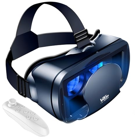 VR Brille Handy, Virtual Reality 3D Headset mit Fernbedienung, Augenschutz Handy Brille HD Anti-Blau Linsen VR Headset, Kompatibel IOS Android für Phone 5,0-7,0 Zoll