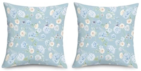 Joymaison Fundas Cojines 45x45 Juego de 2 Retro Flores Hortensias Azule