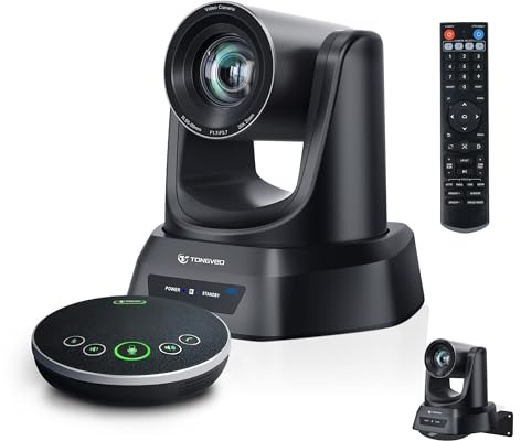TONGVEO 4K AI Auto Tracking PTZ Camera System with Bluetooth Speakerphone, 3X Optical Zoom Conference Camera, HDMI & USB 3.0, 93° Wide-Angle, 360° Voice Pickup for Zoom, Church & Hybrid Meetings