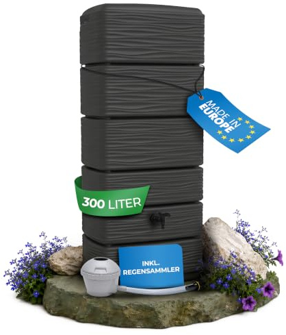 YourCasa AquaWall Regentonne 300 Liter Anthrazit – Schlanker Wandtank mit Regensammler Set, Regenwassertonne schmal & platzsparend 60x40x137cm, UV-beständig, Wasserhahn, Regenwasserbehälter für Garten