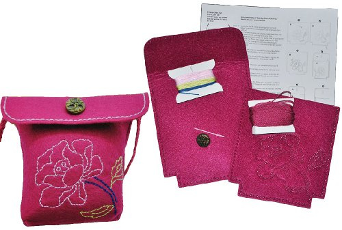alles-meine.de GmbH Bastelset: für Filztasche - Blumen & Blüten - rosa/pink - zum Sticken, Nähen per Hand - Tragetasche Oliv grün - Tasche mit Blumen Blüten bunt Handarbeit..