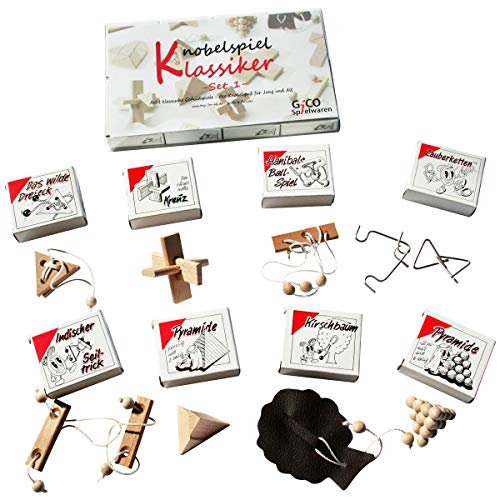 Knobelspiel Klassiker Sets - 8 Geschicklichkeitsspiele in Geschenkverpackung - incl. Lösung (Set 1)