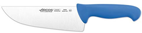 Arcos Serie 2900 - Caja 6 uds Cuchillo Carnicero Ancho - Hoja de Acero Inoxidable NITRUM de 200 mm - Mango inyectado en Polipropileno Color azul (6 UDS)