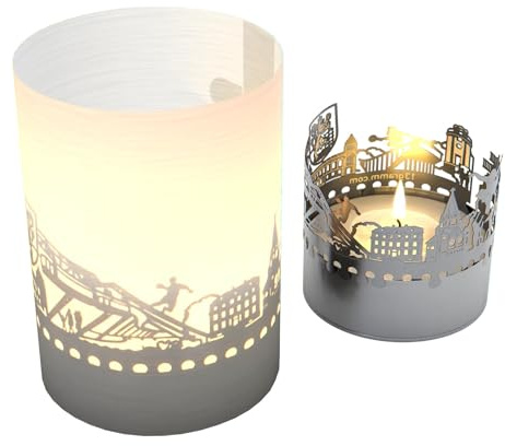 Wuppertal Skyline Tube Teelicht Schattenspiel | Souvenir & Geschenk für Wuppertal Fans | Handgefertigte Motivkerze projiziert faszinierendes Schattenspiel